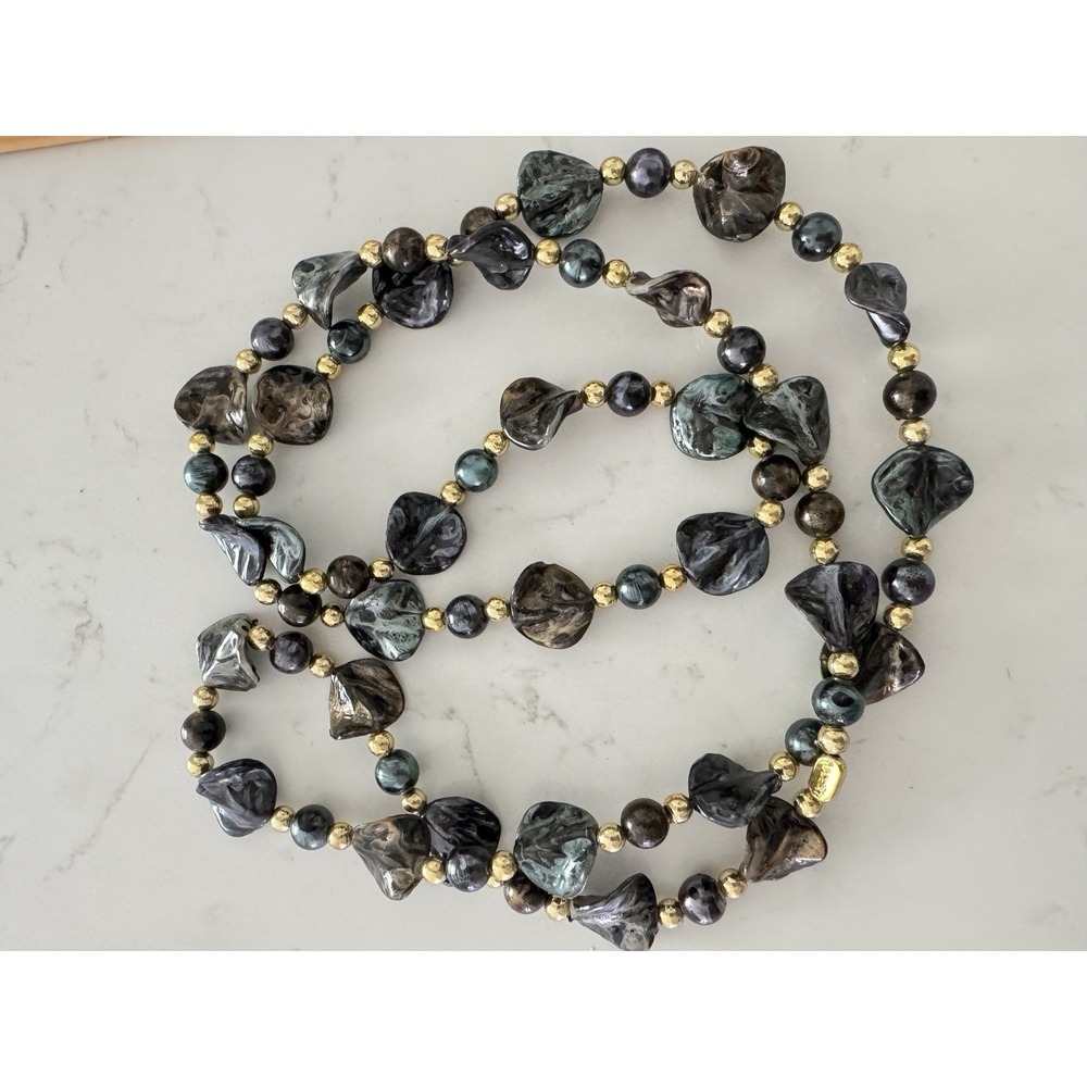 Vintage Mardi Gras Beads Accent Annex Celestial Marbled Unique Ling Necklace
